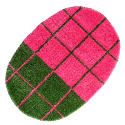 Alfombra tufting de diseño ovalada verde rosa, por Wafore